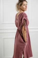 double gauze cotton midi dress showing open back and gathered waist