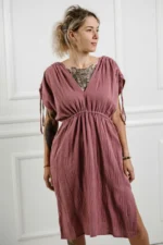 relaxed fit double gauze cotton dress with elastic waist and pockets