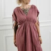Double gauze cotton dress LUMA in dusty pink with adjustable waist and shoulder ties
