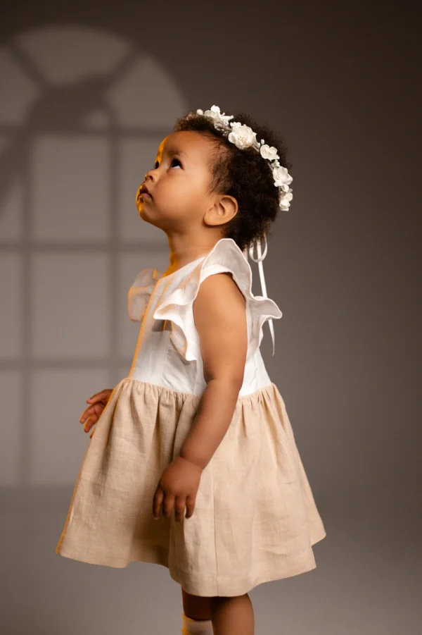 Two-Tone Linen Dress with Sash - ELLA (1-7y)