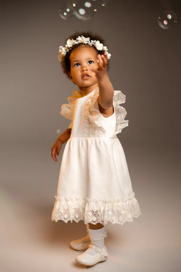 Off-White Linen Flower Girl Dress- OLIVIA (1-8y)