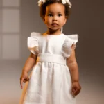 white linen dress for girls with lace hem