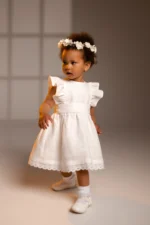 White Linen Dress with Sash -SOPHIA (1-7y) - Image 5