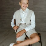 Boys linen suit for page boy at wedding ceremony