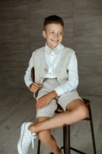 Boys linen suit for page boy at wedding ceremony
