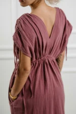 double gauze cotton dress showing crinkled muslin texture from the back