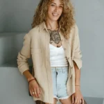 relaxed fit double gauze cotton shirt styled open for summer wear