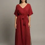 double gauze midi dress with waist tie back view