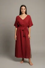 double gauze midi dress with waist tie back view