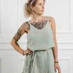 linen summer dress with thin shoulder straps