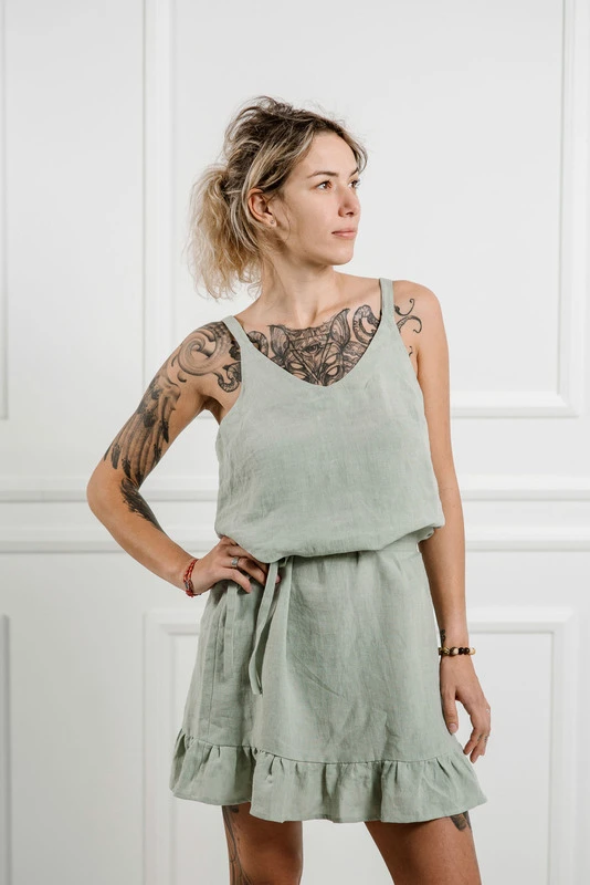 linen summer dress with thin shoulder straps