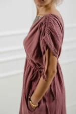 double gauze cotton dress sleeve with gathered shoulder detail