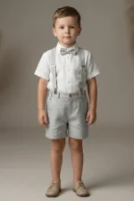 Linen suspender shorts