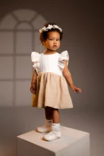 Two-Tone Linen Dress with Sash - ELLA (1-7y) - Image 4