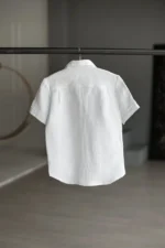 Boys white linen long-sleeve shirt for weddings and formal events
