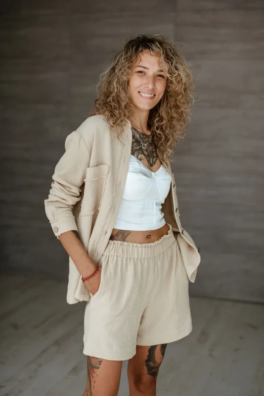 women’s double gauze cotton summer set with shirt and shorts