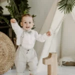 Baby Boys Linen Suspender Pants Set - LEON - 2 years only