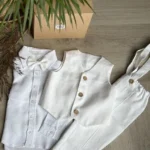 White linen baptism suit with vest for boys