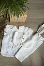 White linen baptism suit with vest for boys